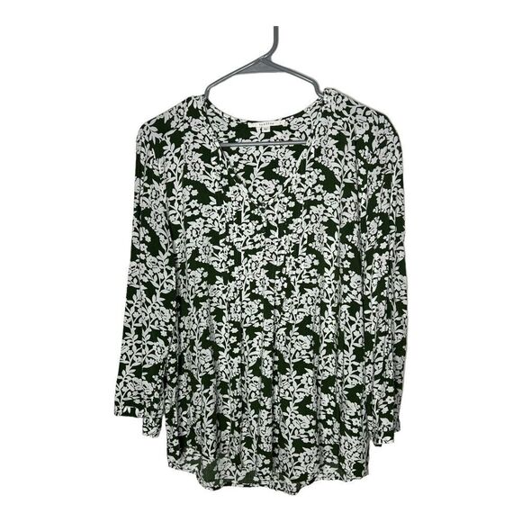 Fun2Fun Stitch Fix Blouse Womens Large Floral Green V Neck 3/4 Sleeves Boho - Picture 1 of 11